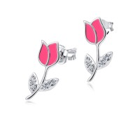 Pink Rosebud Silver Ear Stud STS-3471 (FL1)